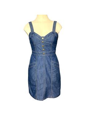 Vintage Lone Star Cowgirl Denim Dress Sz XS Blue Sweatheart Neckline Western Y2K